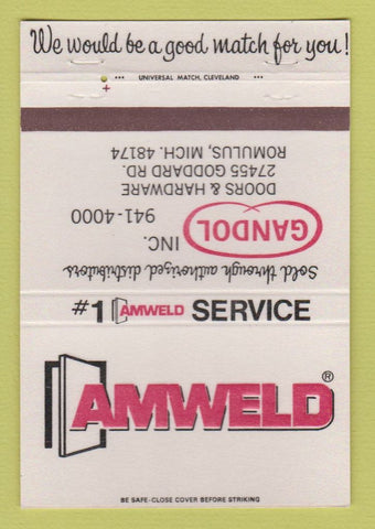 Matchbook Cover - Gondol Amweld Doors Romulus MI 40 Strike