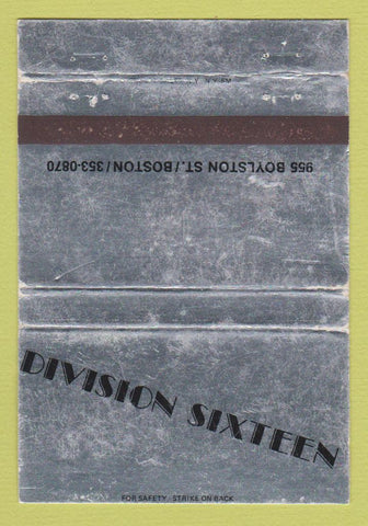 Matchbook Cover - Division Sixteen Boston MA WEAR 40 Strike