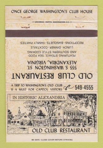 Matchbook Cover - Old Club Restaurant Alexandria VA WEAR 40 Strike