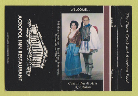 Matchbook Cover - Acropol Inn Restaurant Greek St Paul MN WEAR 40 Strike