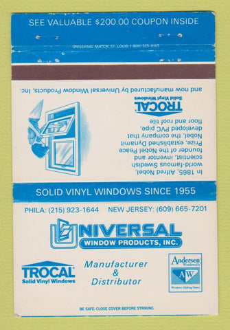 Matchbook Cover - Universal Window Products Andersen Philadelphia PA 40 Strike