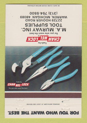 Matchbook Cover - Channel Lock Tools MA Murvay Warren MI 40 Strike