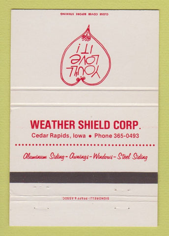 Matchbook Cover - Weather Shield Corp Cedar Rapids IA 40 Strike