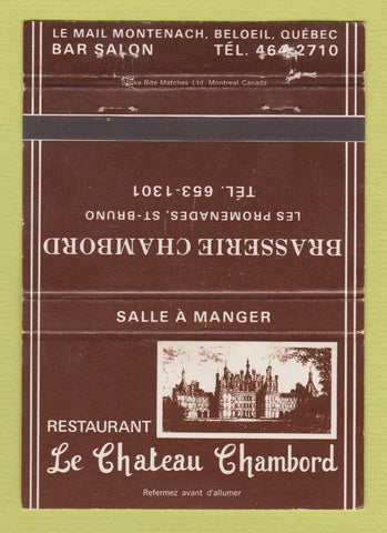 Matchbook Cover - Le Chateau Chambord Beloeil St Bruno WEAR 40 Strike