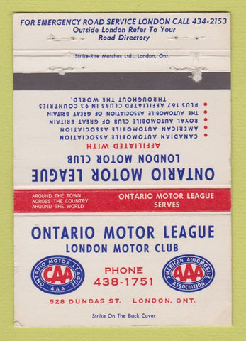 Matchbook Cover - Ontario Motor League CAA London ON WEAR 40 Strike