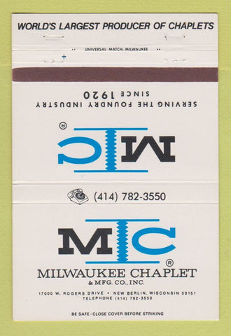 Matchbook Cover - Milwaukee Chaplet WI 40 Strike