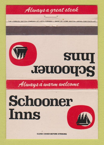 Matchbook Cover - Schooner Inns Dunstable Eastbourne Nottingham 40 Strike
