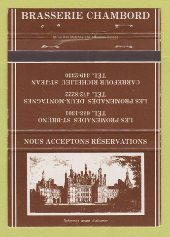 Matchbook Cover - Brasserie Chambord St Jean St Bruno QC WEAR 40 Strike