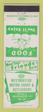 Matchbook Cover - Westminster Motor Court Restaurant VT
