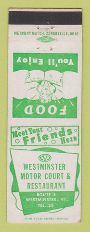 Matchbook Cover - Westminster Motor Court Restaurant VT