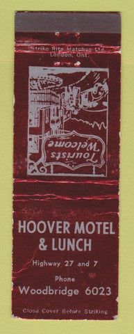 Matchbook Cover - Hoover Motel Lunch Woodbridge ON WEAR