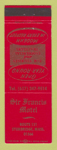 Matchbook Cover - Sir Francis Motel Sturbridge MA