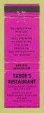 Matchbook Cover - Tabor's Restaurant