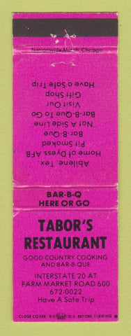 Matchbook Cover - Tabor's Restaurant