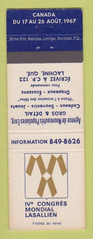 Matchbook Cover - Ive Congres Mondial Lasallien Lachine QC