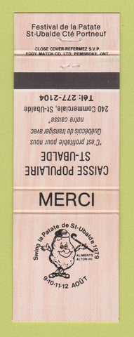 Matchbook Cover - Caisse Populaire St Ubalde QC Festival de la Patate