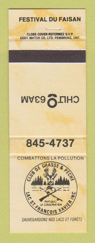 Matchbook Cover - Club De Ghasse & Peche Hunting Festival Du Faisan QC YELLOW