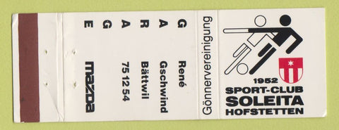 Matchbook Cover - Sports Club Soleita Hofstetten Mazda Garage Battwii