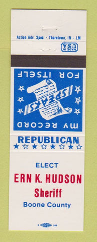 Matchbook Cover - Ern K Hudson Sheriff Election Boone County