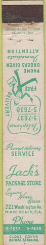 Matchbook Cover - Jack's Package Store Miami Beach FL 10 Strike