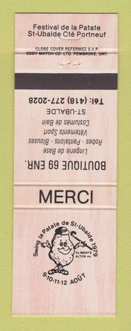 Matchbook Cover - Festival de la Patate St Ubalde QC Boutique 69