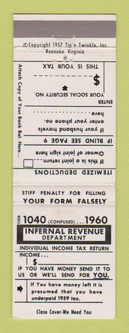 Matchbook Cover - IRS Joke Gag 1960 Tip n Twinkle
