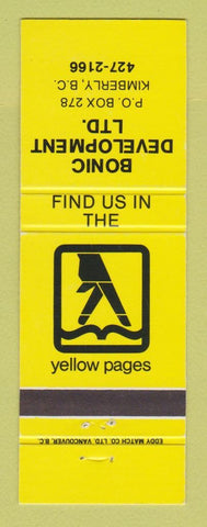 Matchbook Cover - Bonic Development Yellow Pages Telephone Book Kimberly BC