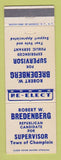 Matchbook Cover - Robert W Bredenberg for Supervisor Election Champlain