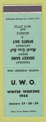 Matchbook Cover - UWO Winter Weekend 1966 Hockey Game Canada