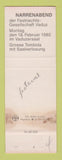 Matchbook Cover - Fastnachts Gesellschaft Vaduz 1985 SAMPLE Switzerland
