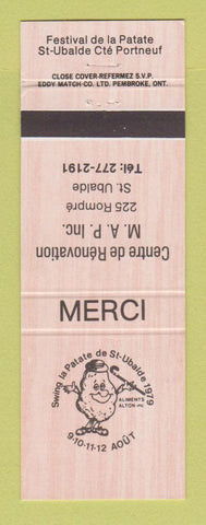 Matchbook Cover - Festival De LA Patate St Ubalde QC Centre de Renovation
