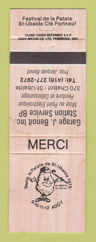 Matchbook Cover - Festival De LA Patate St Ubalde QC BP oil gas Benoit WEAR