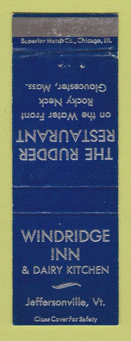 Matchbook Cover - Windridge Inn Jeffersonville VT Gloucester MA