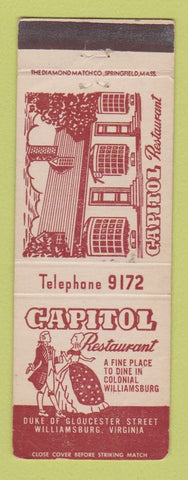 Matchbook Cover - Capitol Restaurant Williamsburg VA WEAR