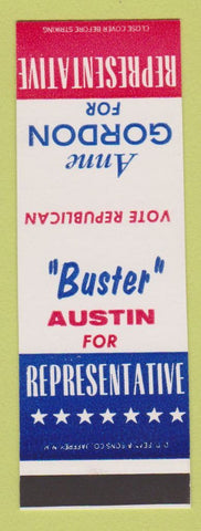 Matchbook Cover - Anne Gordon for Representative Election Buster Austin SAMPLE