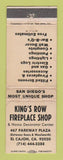 Matchbook Cover - King's Row Fireplace Shop El Cajon CA WORN