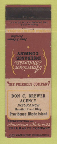 Matchbook Cover - Don C Brewer Insurance Providence RI