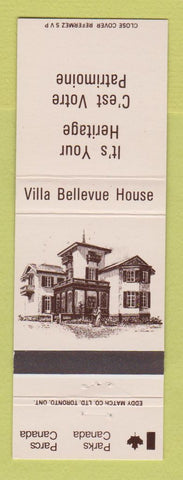 Matchbook Cover - Villa Bellevue House Parks Canada Kingston ON Cornwall