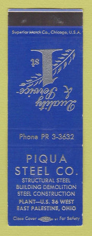 Matchbook Cover - Piqua Steel East Palestine OH SAMPLE