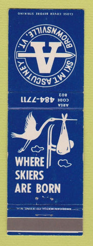 Matchbook Cover - Mount Ascutney Skiing Brownsville VT stork
