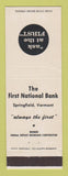 Matchbook Cover - First National Bank Springfield VT