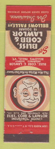 Matchbook Cover - Bliss Cobb Lawlor Insurance Bellows Falls VT