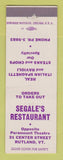 Matchbook Cover - Segale's Restaurant Rutland VT