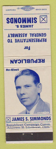 Matchbook Cover - James Simmonds General Assembly Rep Election