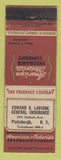 Matchbook Cover - Edward Lavigne Insurance Plattsburg NY WEAR