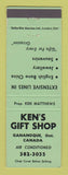 Matchbook Cover - Ken's Gift Shop Gananoque ON