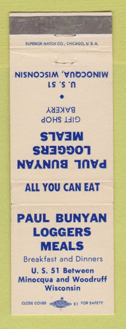 Matchbook Cover - Paul Bunyan Loggers Meals Minoqua WI