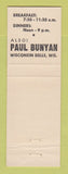Matchbook Cover - Paul Bunyan Loggers Meals Minoqua WI