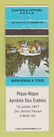 Matchbook Cover - Pique Nique Ayrshire Des Erables 1977 St Martin QC