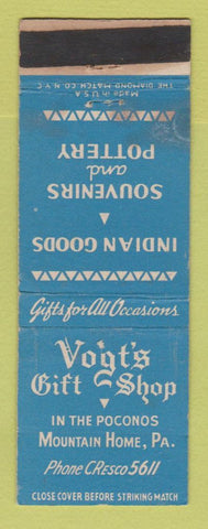 Matchbook Cover - Vogt's Gift Shop Indian Pottery Mountain Home PA WORN